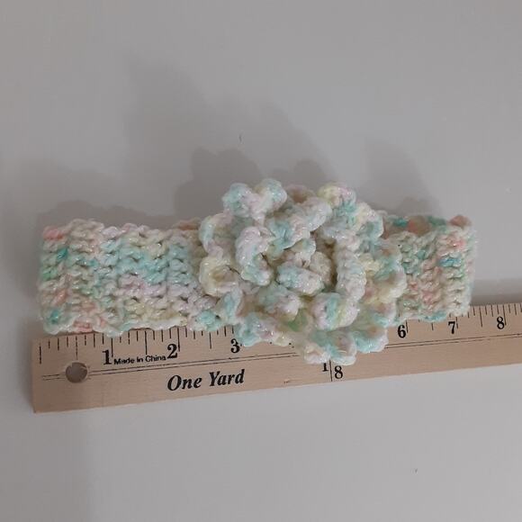 Vintage Handmade Crochet Floral Headband Rosette Baby Girl Pink Pastel Multi - Picture 4 of 5